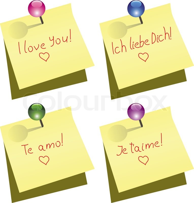 Vector Yellow Paper Notes With Push Pin And I Love You Words In English German Spanish And French Stock Vector Colourbox Vector Yellow Paper Notes With Push Pin And I Love You Words In English German Spanish And French Stock Vector Colourbox