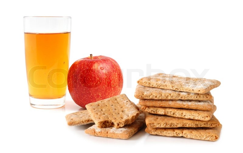 Red apple, juice and cracker Stock image Colourbox