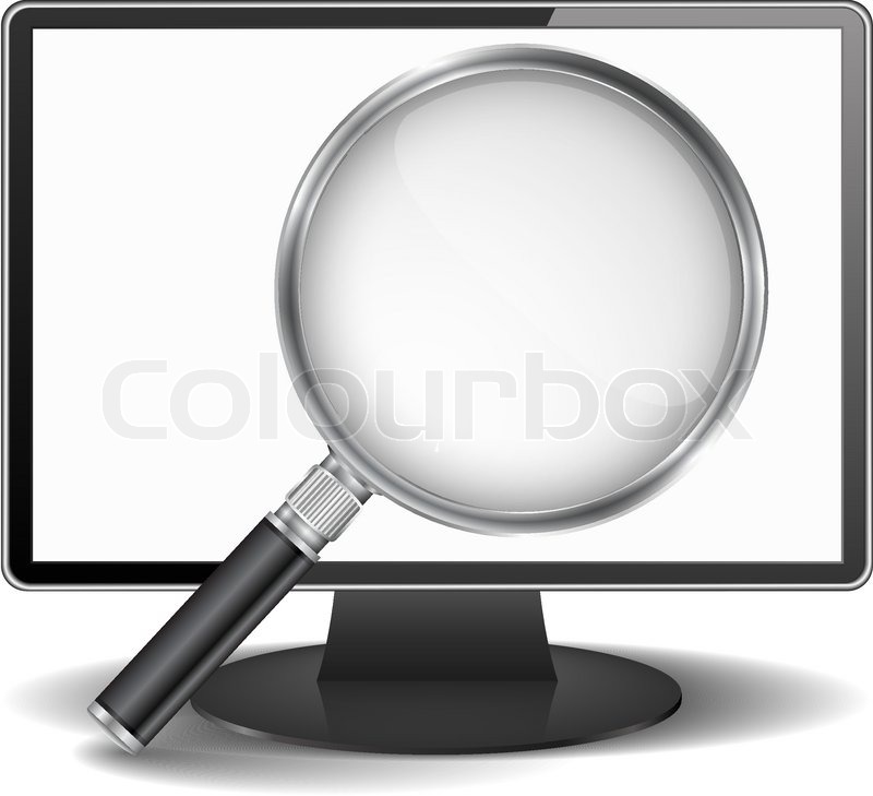 Computer monitor with magnifying glass Stock Vector Colourbox