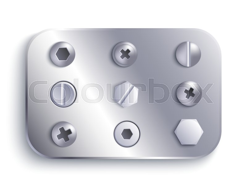 Metal circle screw head set on steel Stock vector Colourbox