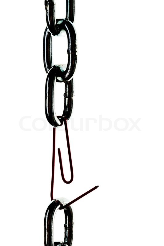 Steel chain is held together by a paper Stock image Colourbox