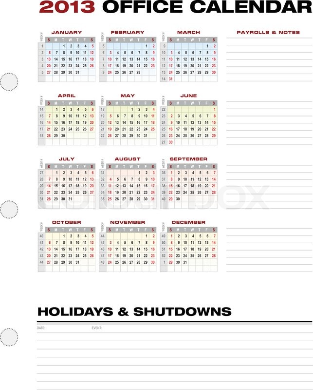 2013 week calendar