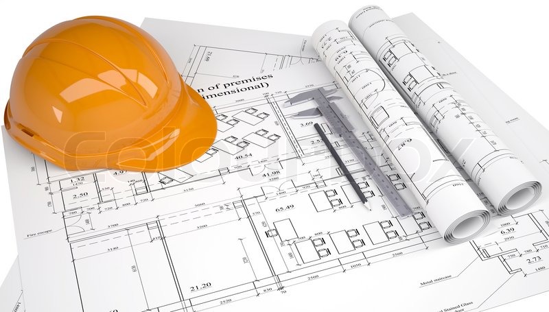 helmet on the construction drawings stock photo colourbox