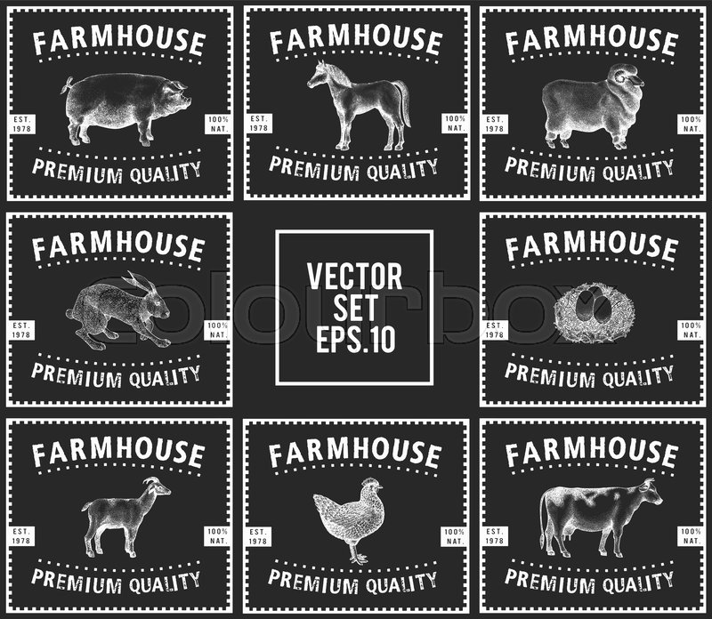 Labels with farm animals. Vintage set Stock vector Colourbox