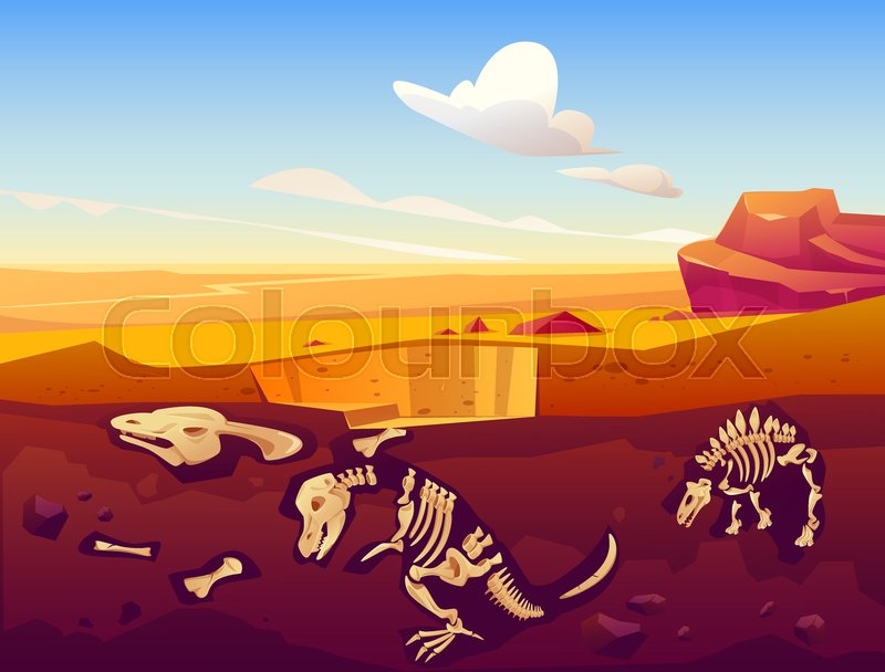 Fossil dinosaurs excavation, Stock vector Colourbox