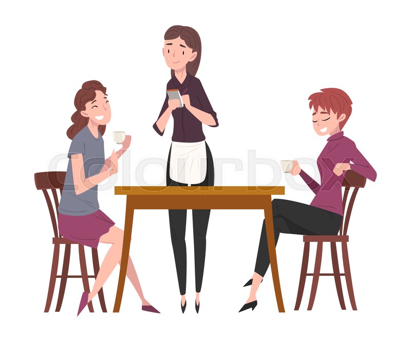 Two Girls Sitting at Table in Coffee | Stock vector | Colourbox