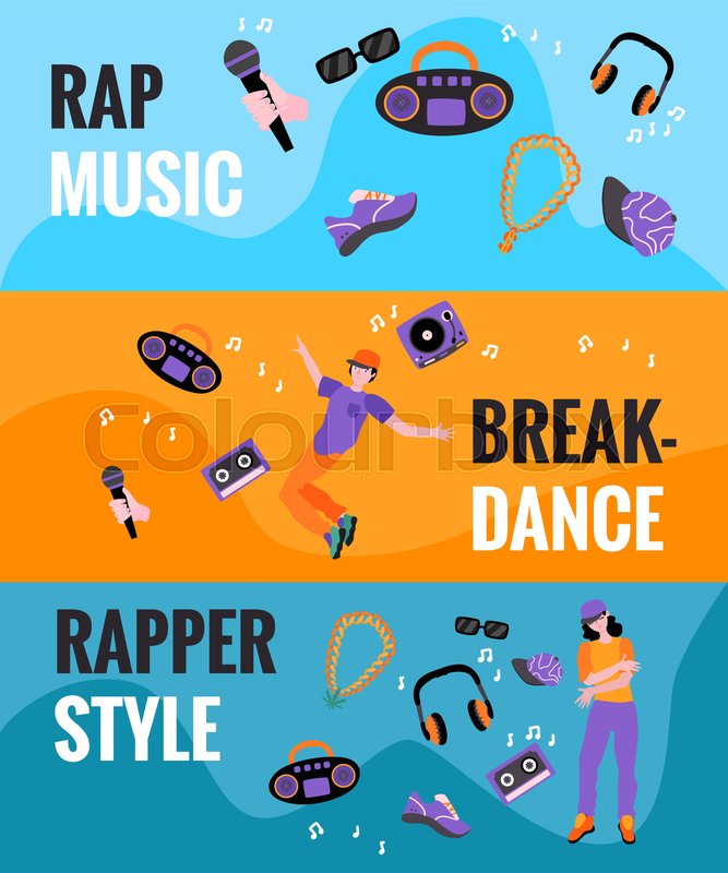 Flat rap, hip hop music symbols icon | Stock vector | Colourbox