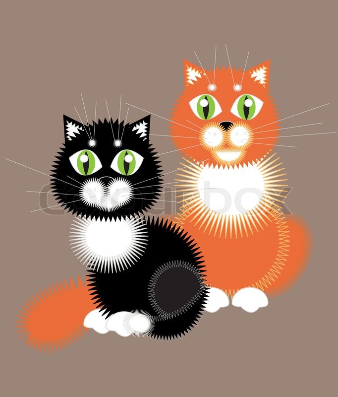 Red-haired cat and black cat. Happy | Stock Vector | Colourbox