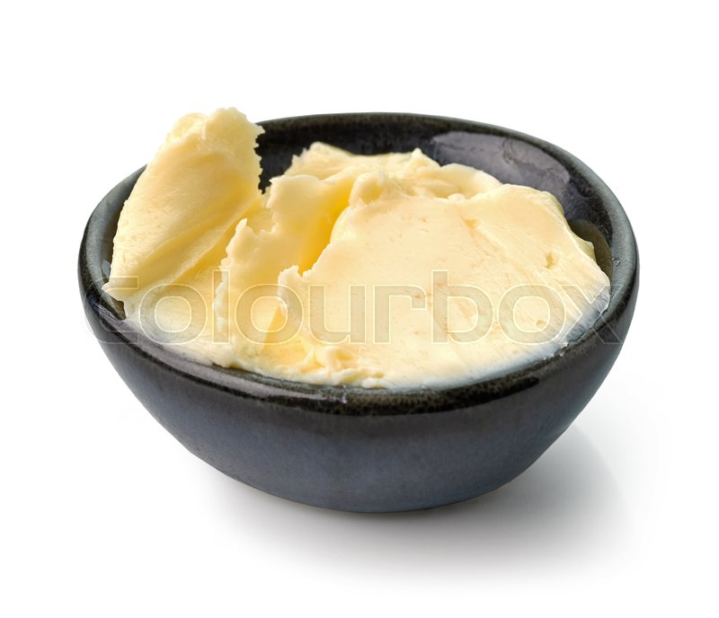 Bowl of fresh butter isolated on white Stock image Colourbox