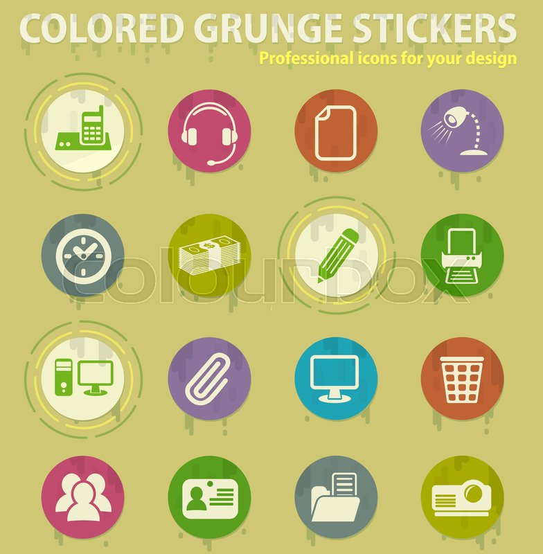 Office colored grunge icons with ... | Stock vector | Colourbox