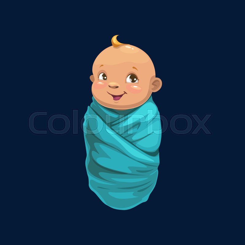 Newborn boy in blue wrap isolated baby Stock vector Colourbox