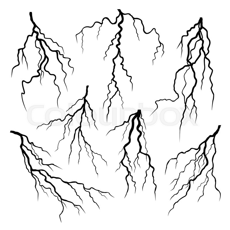 Lightning set. Black and white Stock vector Colourbox