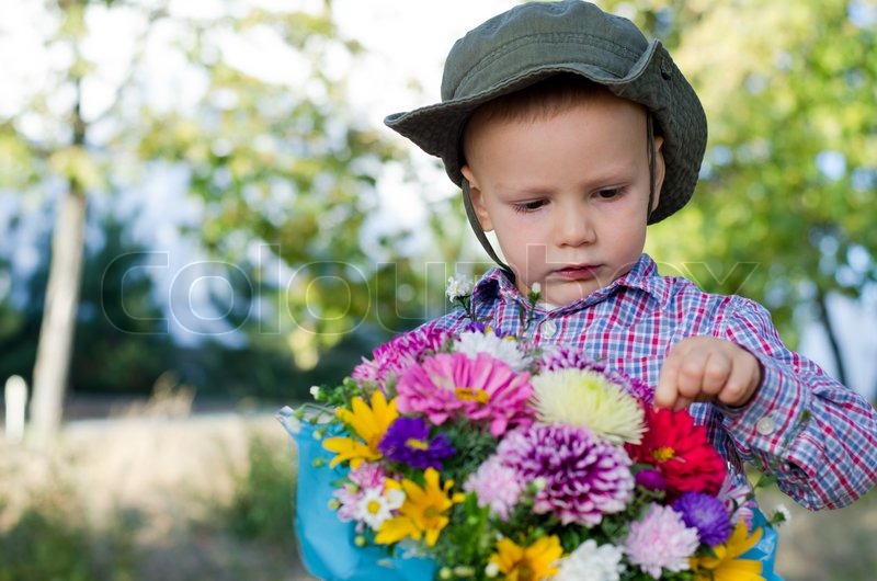 little boy flowers