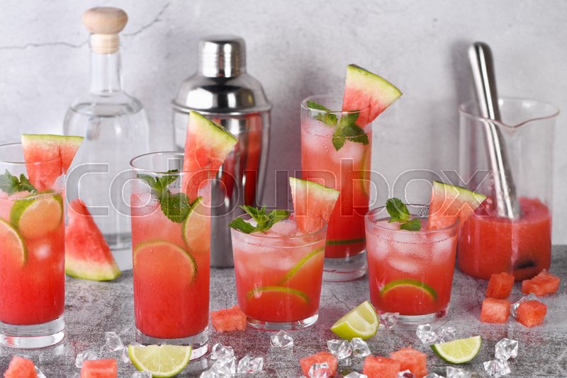 Vodka "Watermelon Cocktail" made Stock image Colourbox