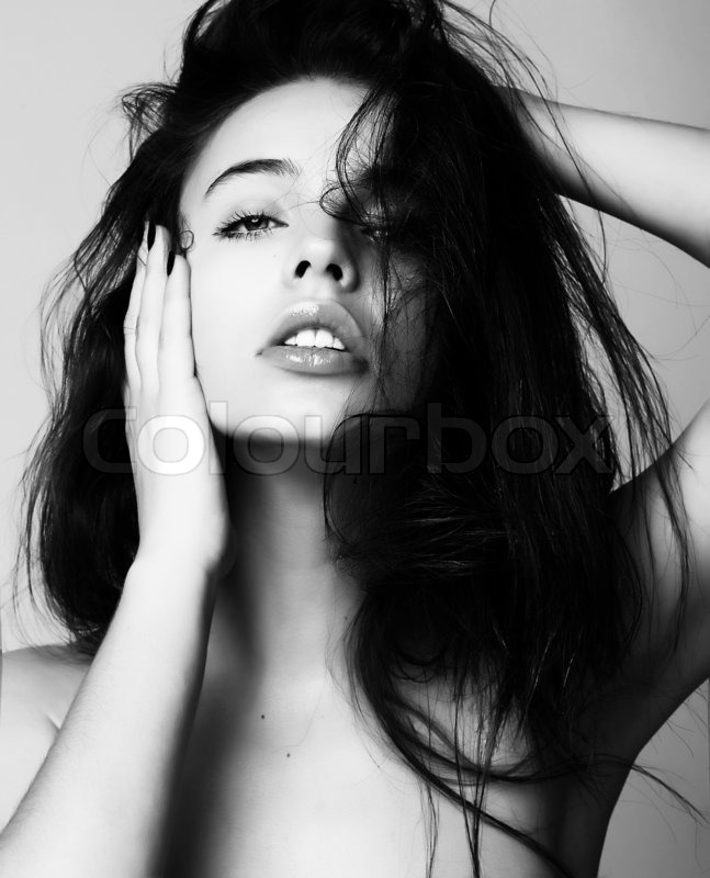 Black and white photo of sexy beautiful female face | Stock Photo