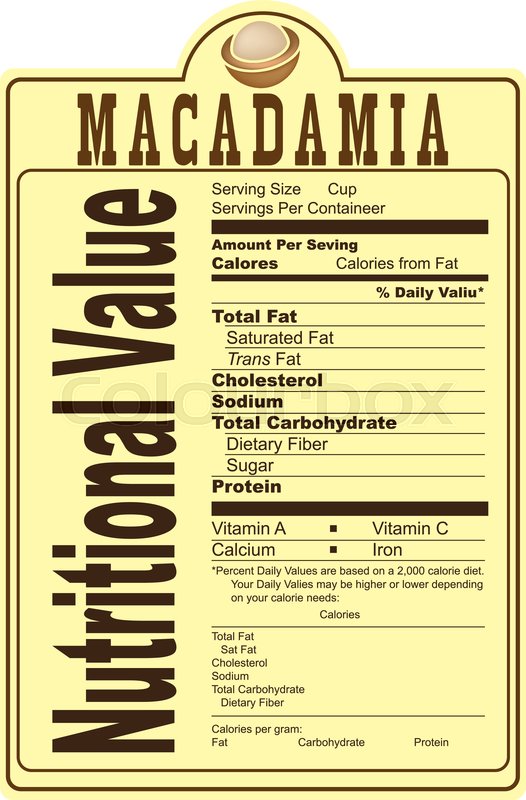 Nutritional value label of Macadamia Stock vector Colourbox