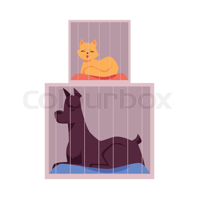 Cages with pets awaiting adoption at Stock vector Colourbox