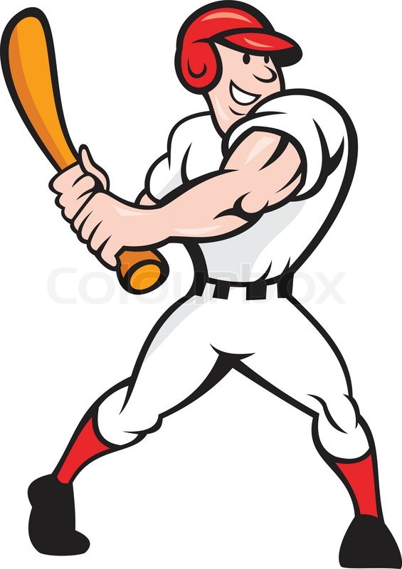 Cartoon baseball player character with bat, Stock vector