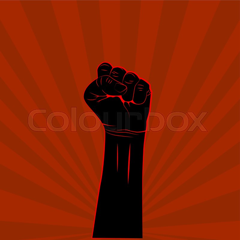 Black hand with fist raised up on red | Stock vector | Colourbox