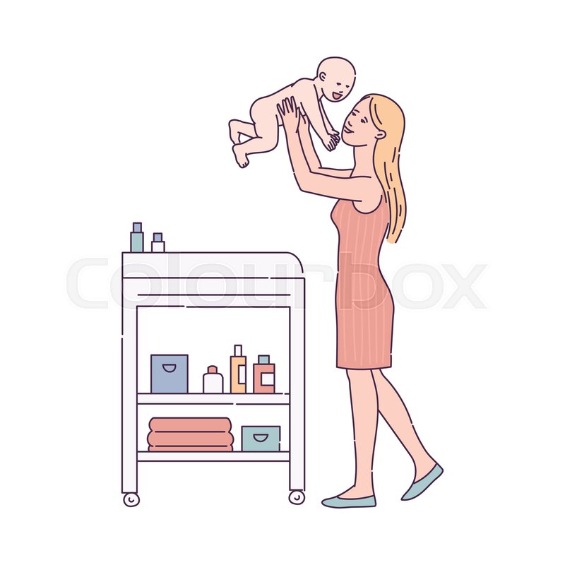 Mother takes care of newborn baby Stock vector Colourbox