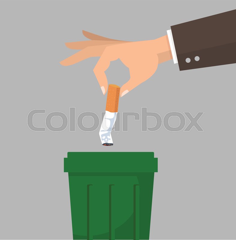 Hand putting cigarettes in trash bin Stock vector Colourbox