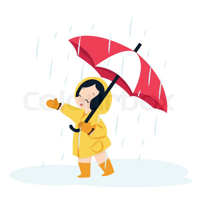 Cute girl with umbrella in raincoat Stock vector Colourbox