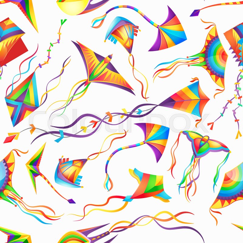 Seamless pattern with kites on white Stock vector Colourbox