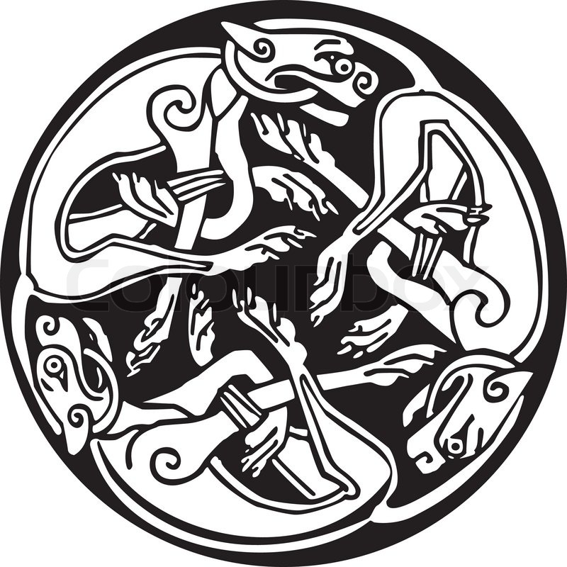 Celtic design of a three dogs biting their tails intertwined inside a ...