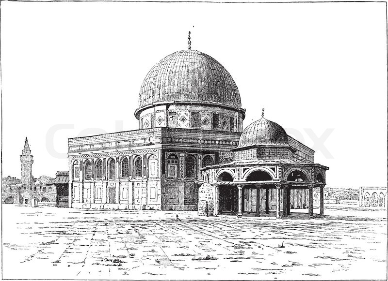 Line Drawing Jerusalem : Mosque of omar jerusalem vintage engraving stock