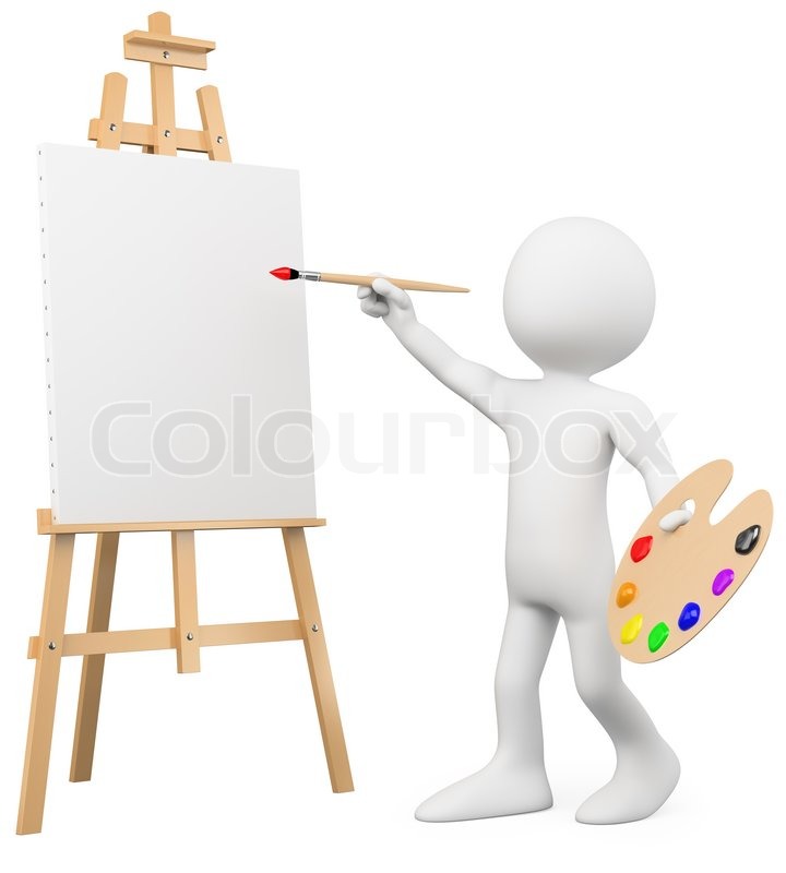 3d artist painting on a canvas on an easel stock photo colourbox