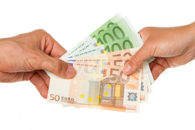 Man Giving 450 Euro To A Woman Stock Image Colourbox