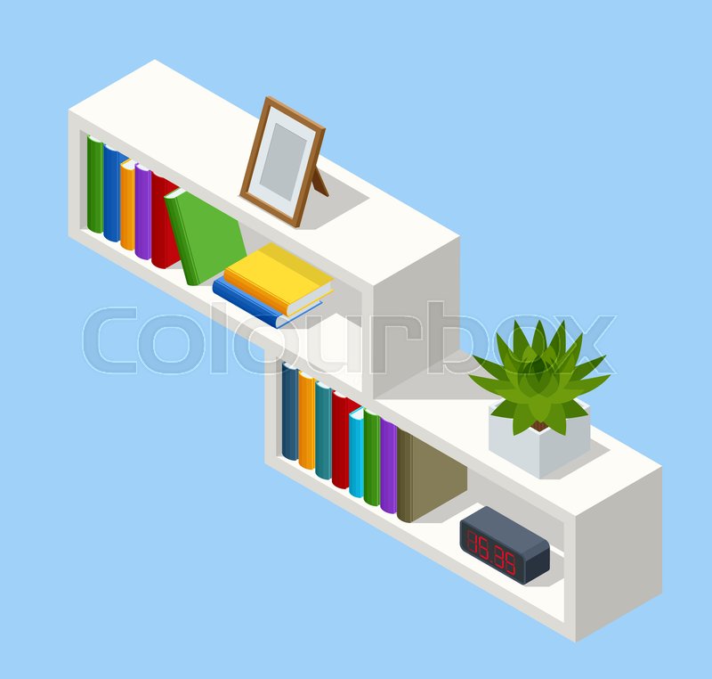 Isometric white bookshelf isolated on Stock vector Colourbox