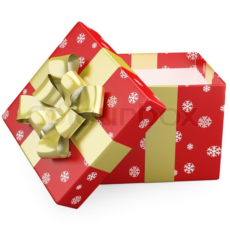 a red christmas gift open with a gold ribbon stock photo a red christmas gift open with a gold ribbon stock photo