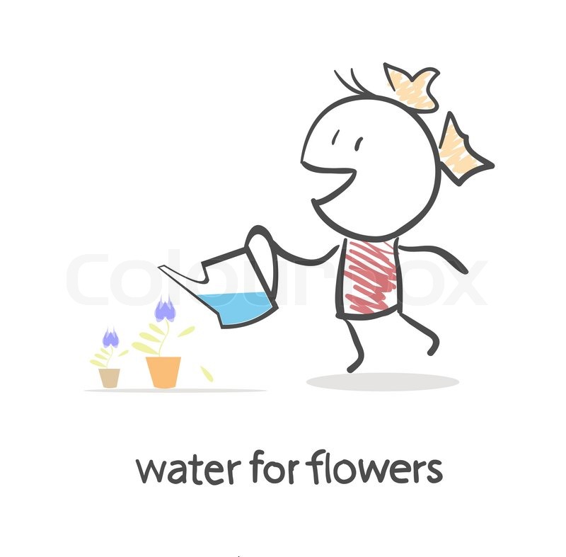 Girl Watering Flowers Stock Vector Colourbox