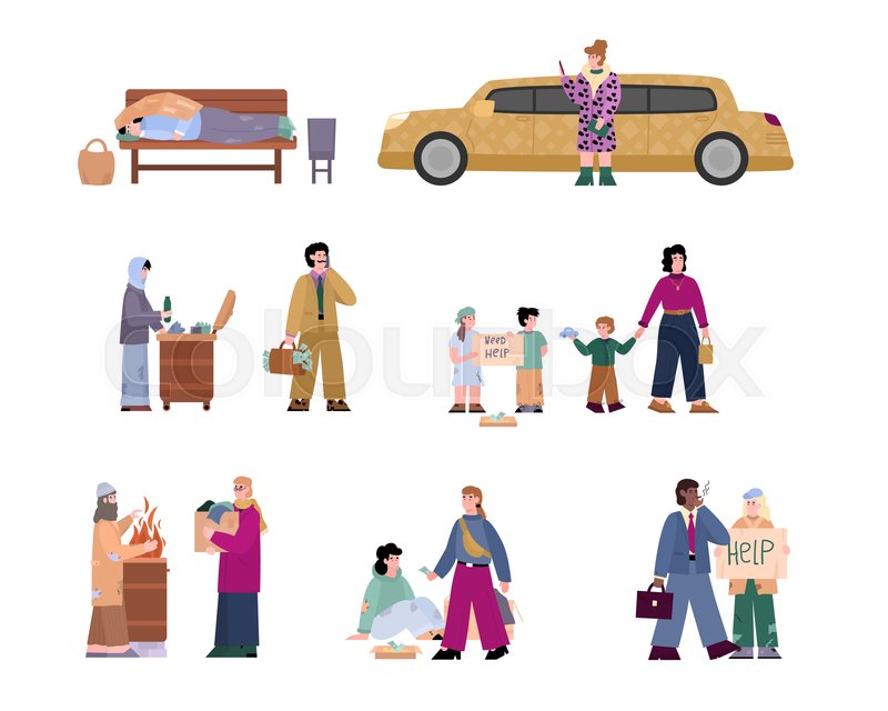 Poor And Rich People Homeless Beggars Stock Vector Colourbox