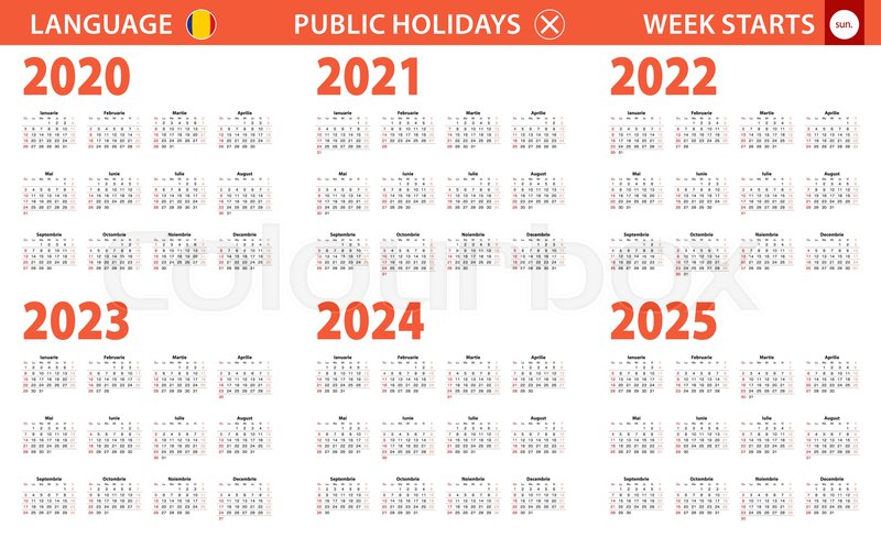 2020-2025 year calendar in Romanian | Stock vector | Colourbox