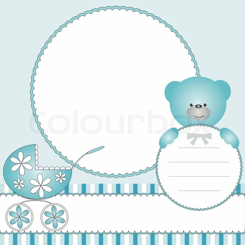 invitation mail new baby born party for Stock bear teddy and  background Babies with  pram blue