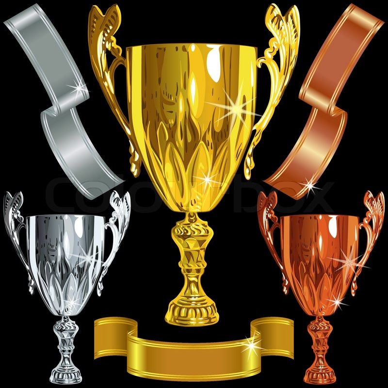 Winning gold, silver, bronze cups and | Stock vector | Colourbox
