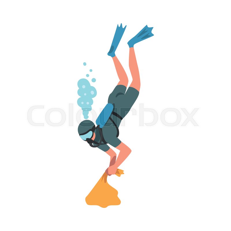 Scuba Diver Collecting Trash into Bag Stock vector Colourbox