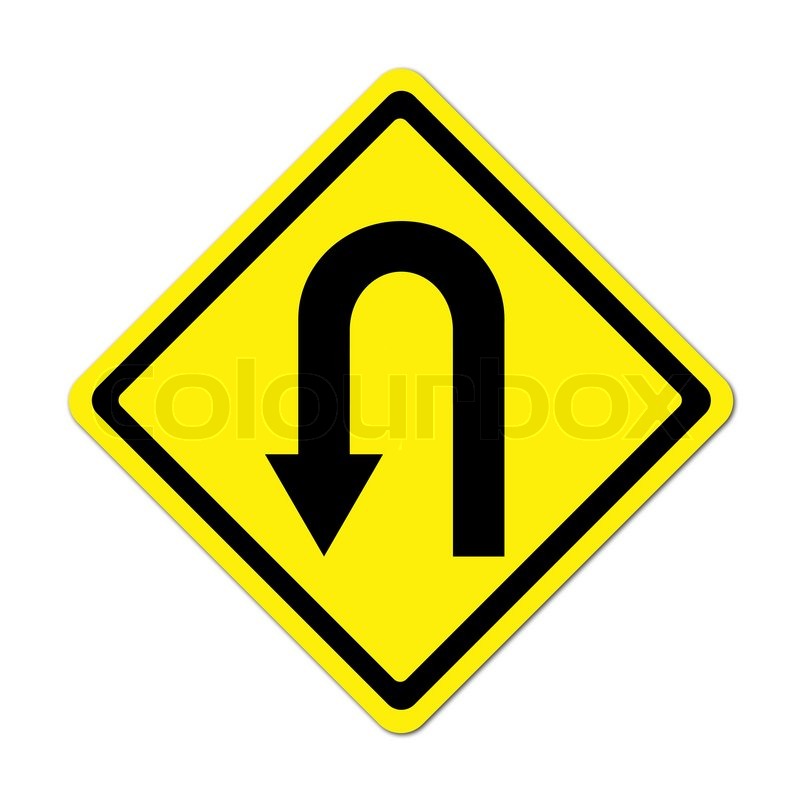 Yellow warning sign u-turn roadsign | Stock Photo | Colourbox