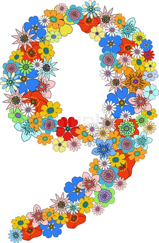 Number nine floral | Stock vector | Colourbox
