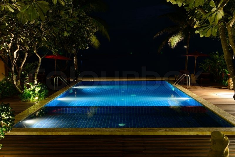 The swimming pool at night Stock image Colourbox