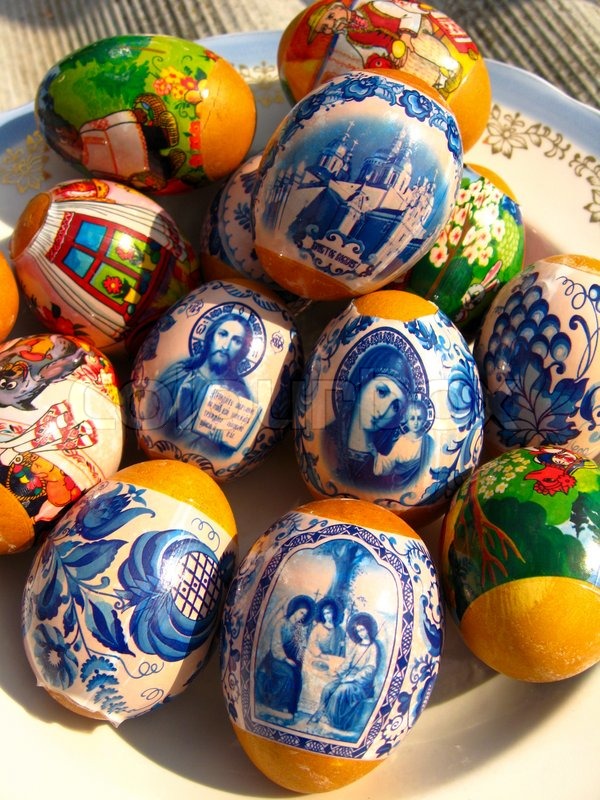 Easter eggs with Jesus Christ's image and Divine mother Stock Photo