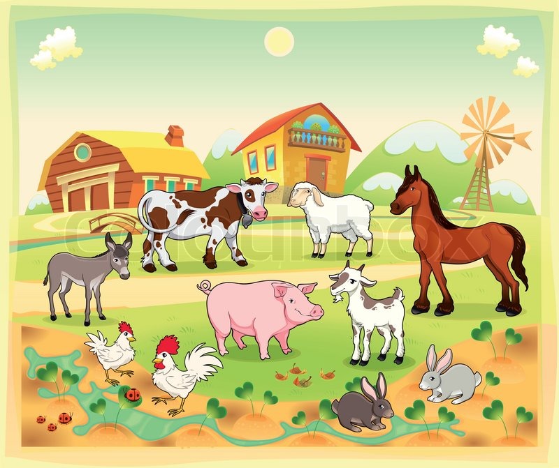 Farm animals with background. | Stock Vector | Colourbox