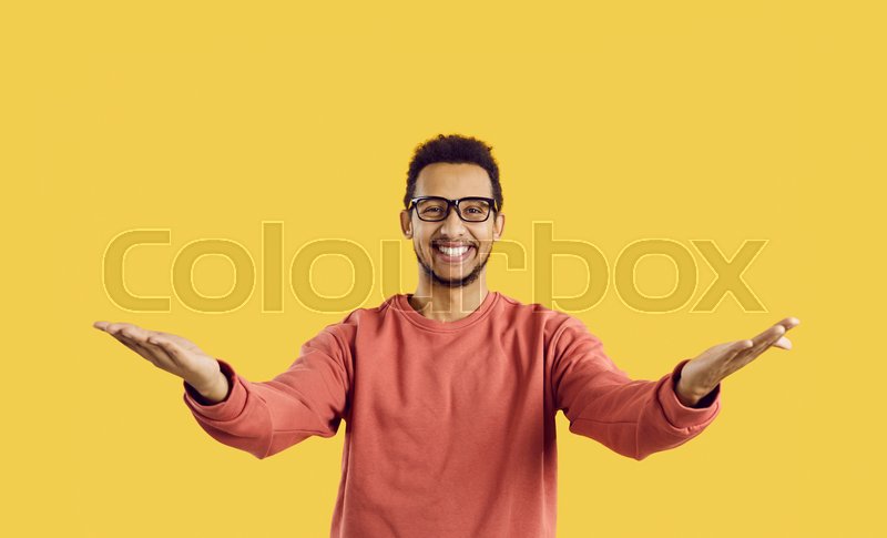 Happy Young Man In Glasses Smiling And Spreading His Arms Wide Open To Hug Someone Stock Image Colourbox