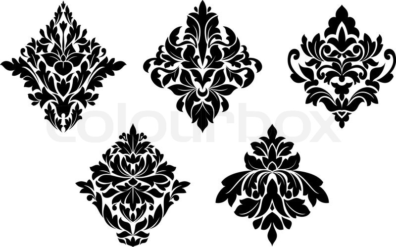 Line Art Flower Stencil Designs : Set of vintage floral patterns and embellishments isolated