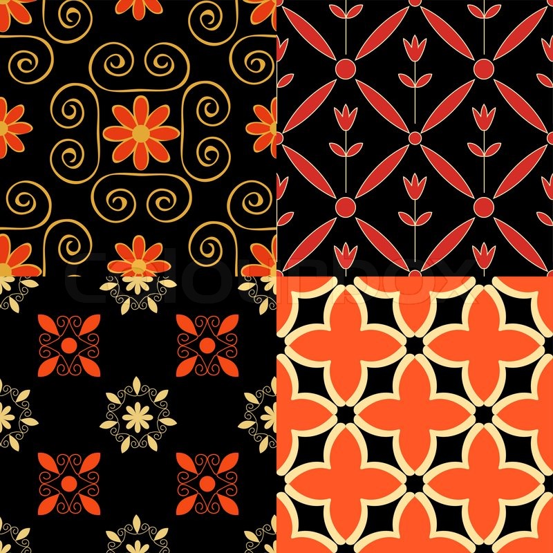 Seamless patterns set red, black and ... | Stock vector | Colourbox