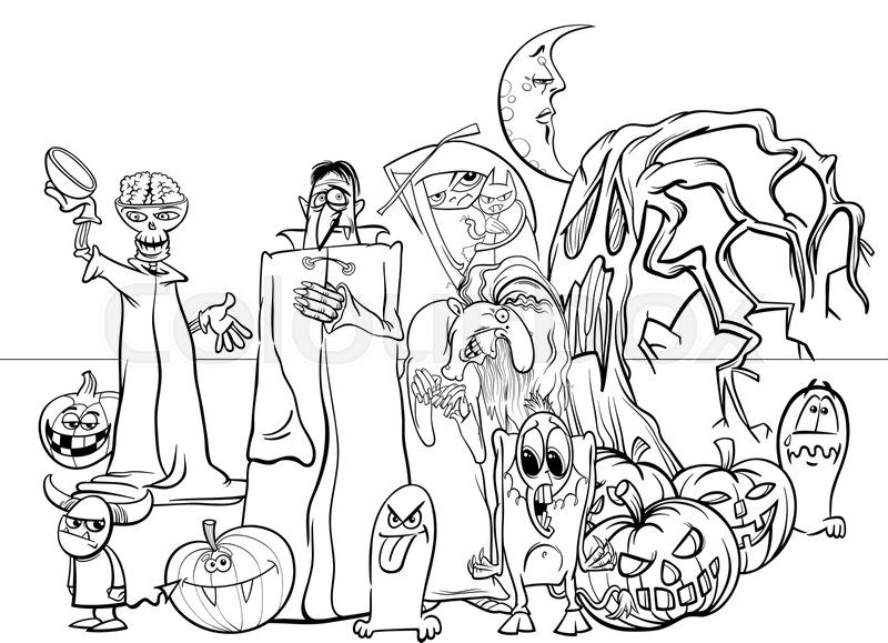 Cartoon Halloween Characters Coloring Pages