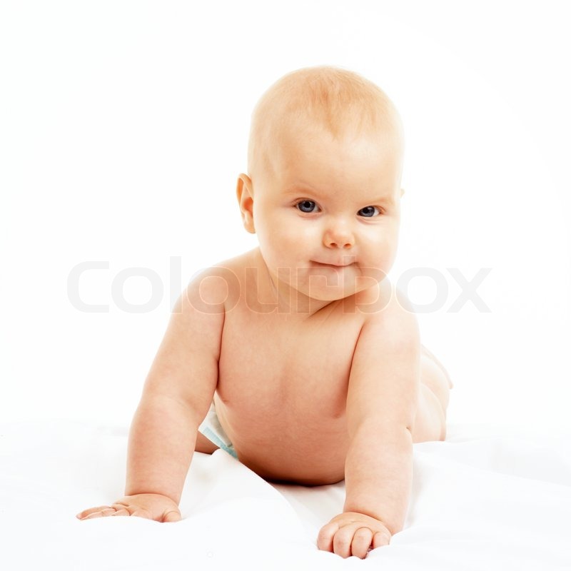 Beautiful baby in white background. | Stock image | Colourbox