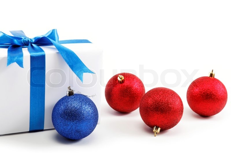 White Gift Box With Blue Ribbon Bow And Stock Image Colourbox